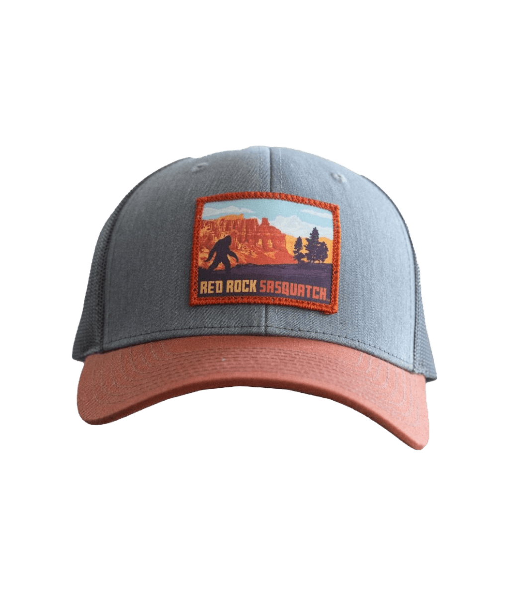 Trucker hat with a detailed patch showing a Sasquatch in Bryce Canyon National Park.