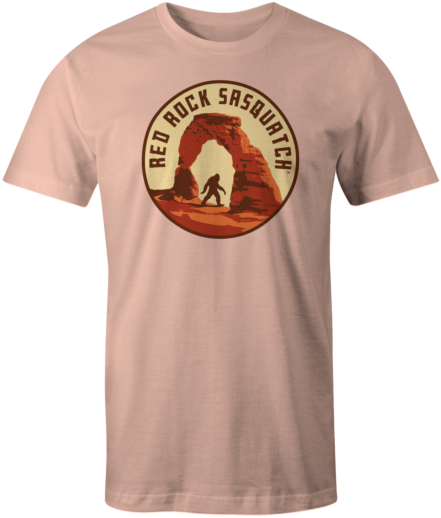 Pale pink Icon Tee - Delicate Arch short-sleeve t-shirt. A unique and stylish tee with a Delicate Arch and Sasquatch graphic.