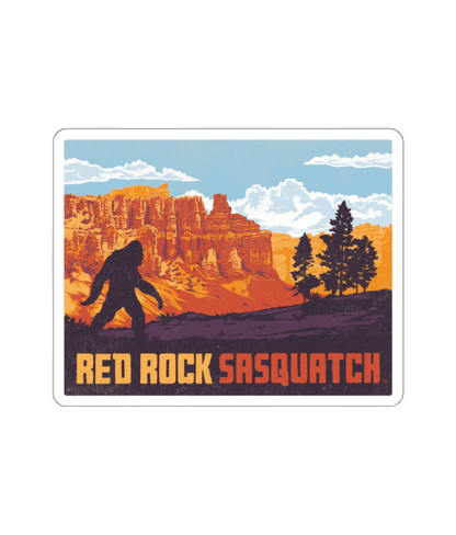 Bryce Canyon die-cut sticker. Features a Sasquatch silhouette against the iconic Bryce Canyon landscape. A unique and vibrant sticker for fans of the outdoors and mythical creatures.
