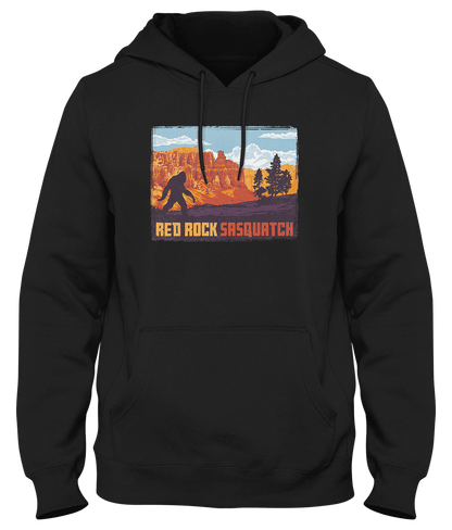 Black Bryce Canyon Sasquatch hoodie featuring Bigfoot exploring the hoodoos. Perfect for hikers and Utah nature lovers.