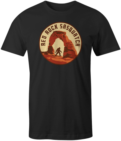 Black Icon Tee - Delicate Arch short-sleeve t-shirt. Features a circular graphic with Delicate Arch and a Sasquatch figure.