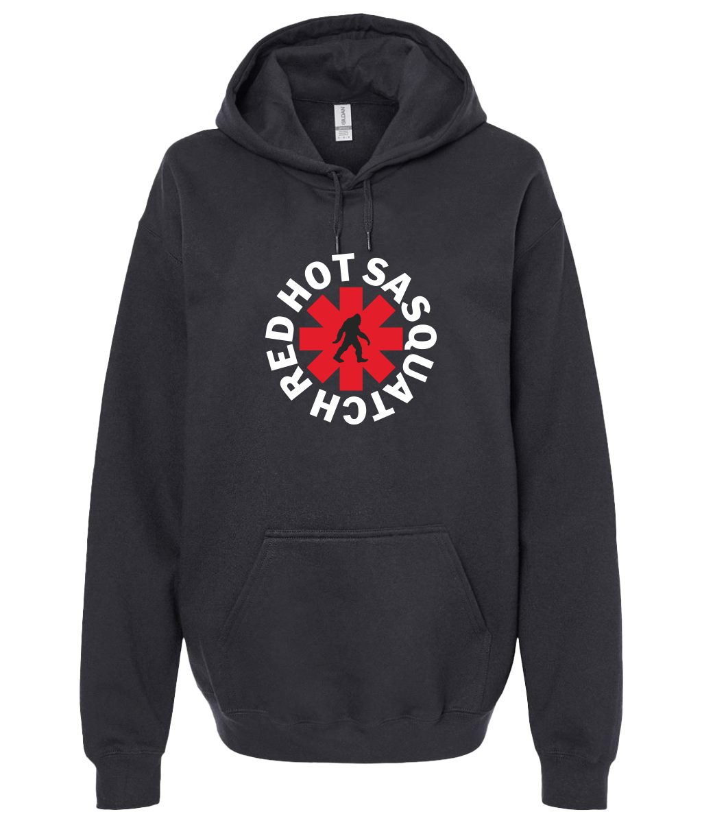 Black Red Hot Sasquatch hoodie. Red Hot Chili Peppers parody.