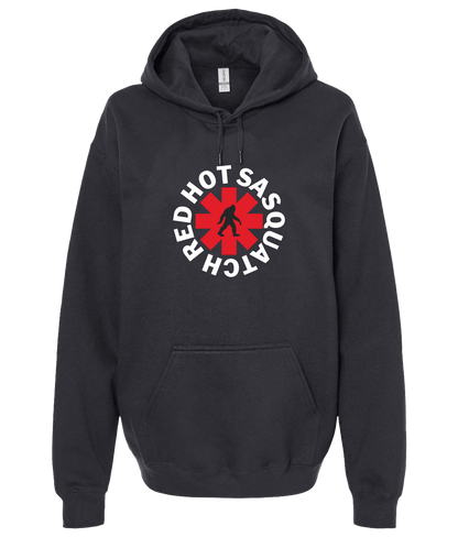 Black Red Hot Sasquatch hoodie. Red Hot Chili Peppers parody.