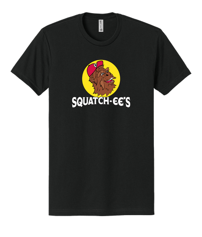 Black Squatch-ee's shirt. Playful Sasquatch design.