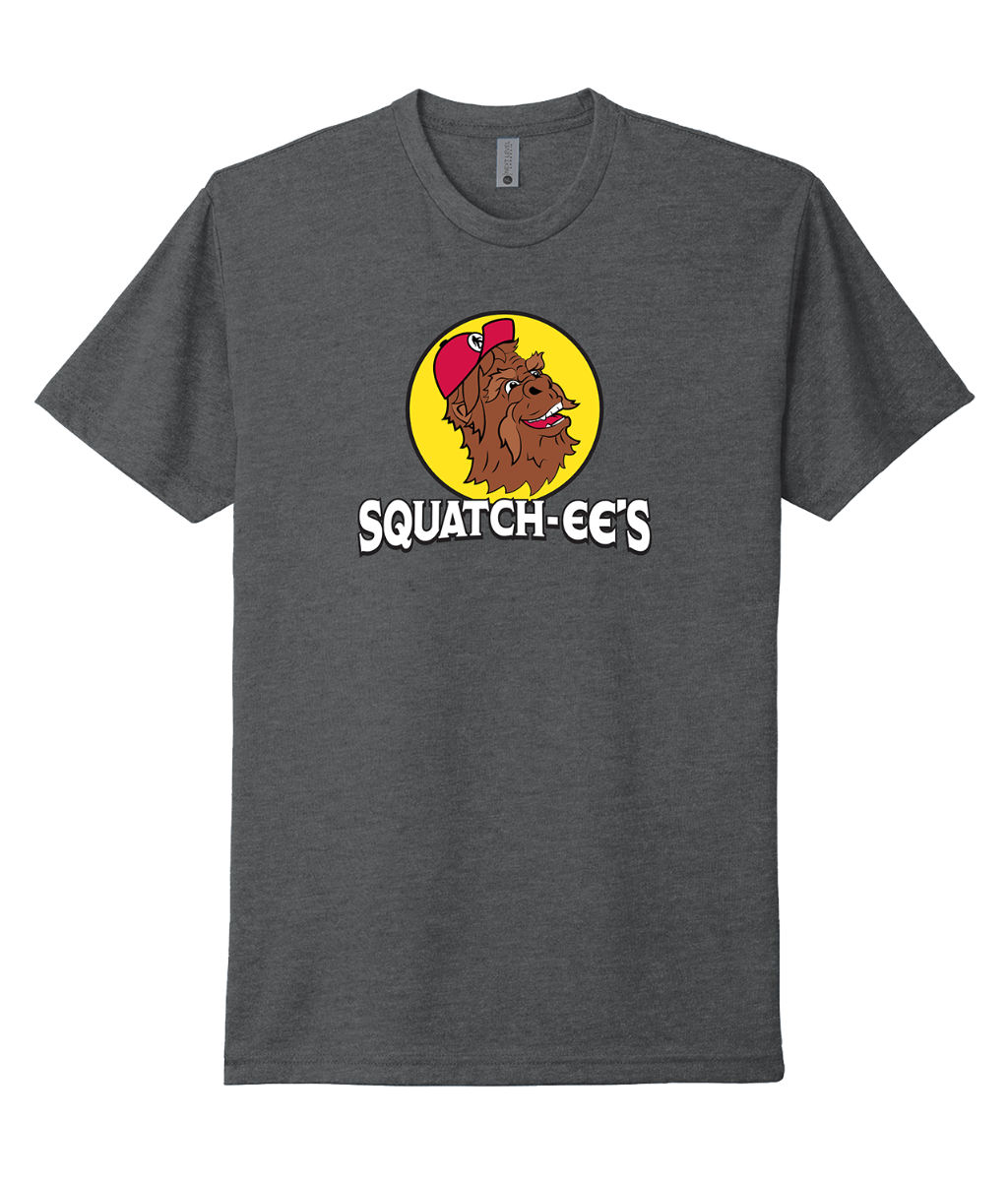 Heather Heavy Metal Squatch-ee's shirt. Edgy Buc-ee's parody.