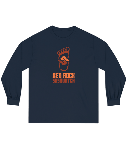 Navy long-sleeve Red Rock Sasquatch tee. Features the Red Rock Sasquatch design. A comfortable and stylish long-sleeve option.