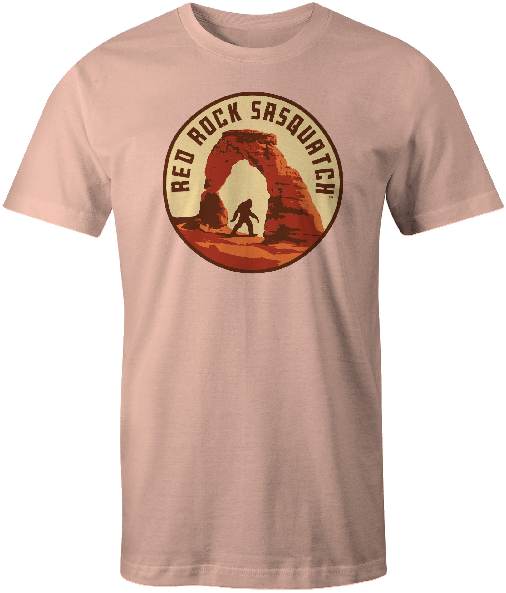 Pale pink Icon Tee - Delicate Arch short-sleeve t-shirt. A unique and stylish tee with a Delicate Arch and Sasquatch graphic.