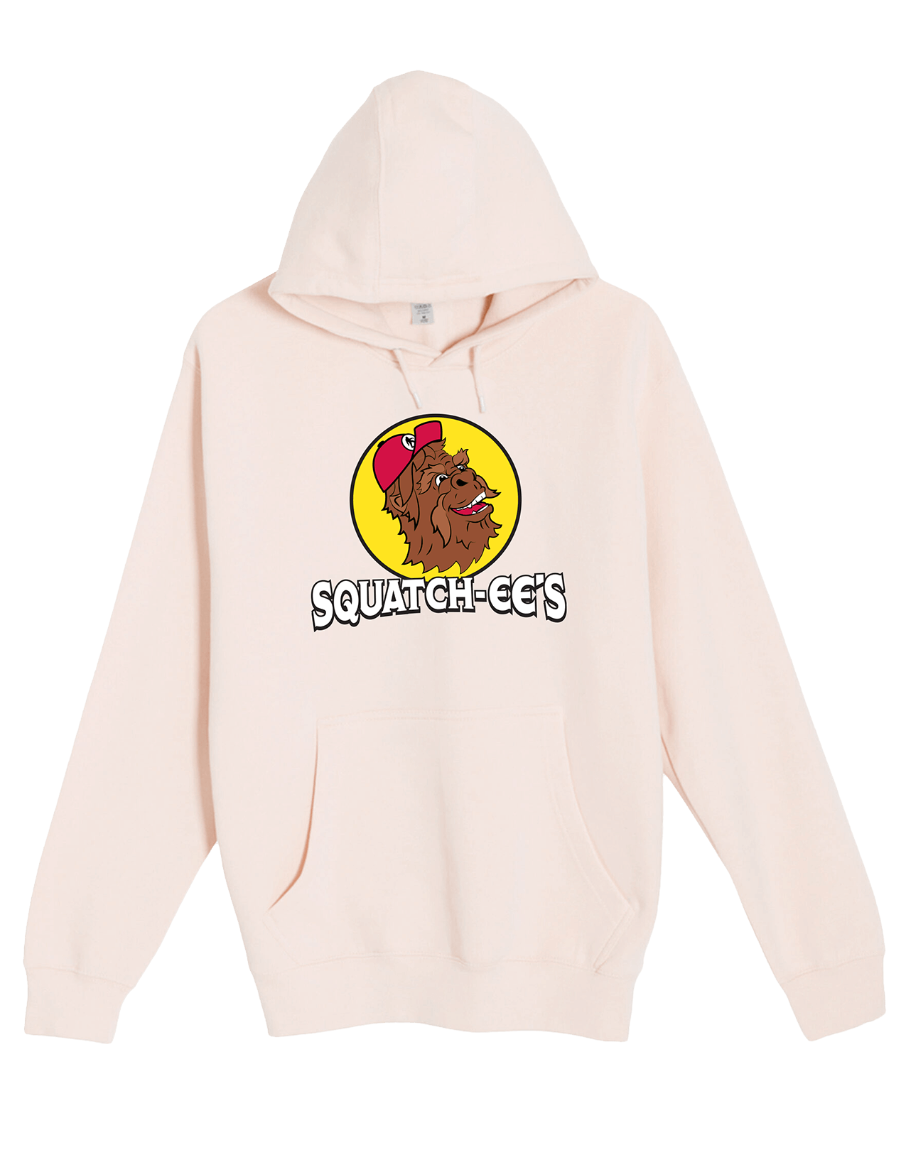 Pale pink Squatch-ee's hoodie. A subtle and stylish design.
