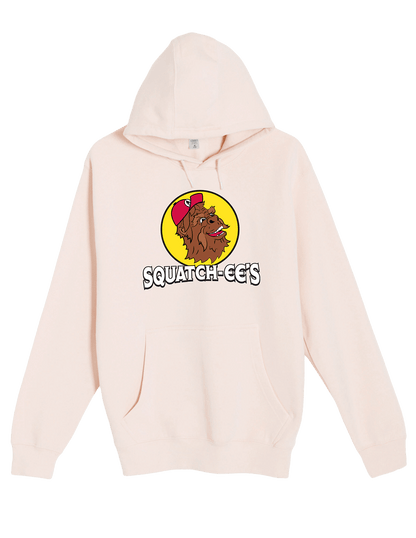 Pale pink Squatch-ee's hoodie. A subtle and stylish design.