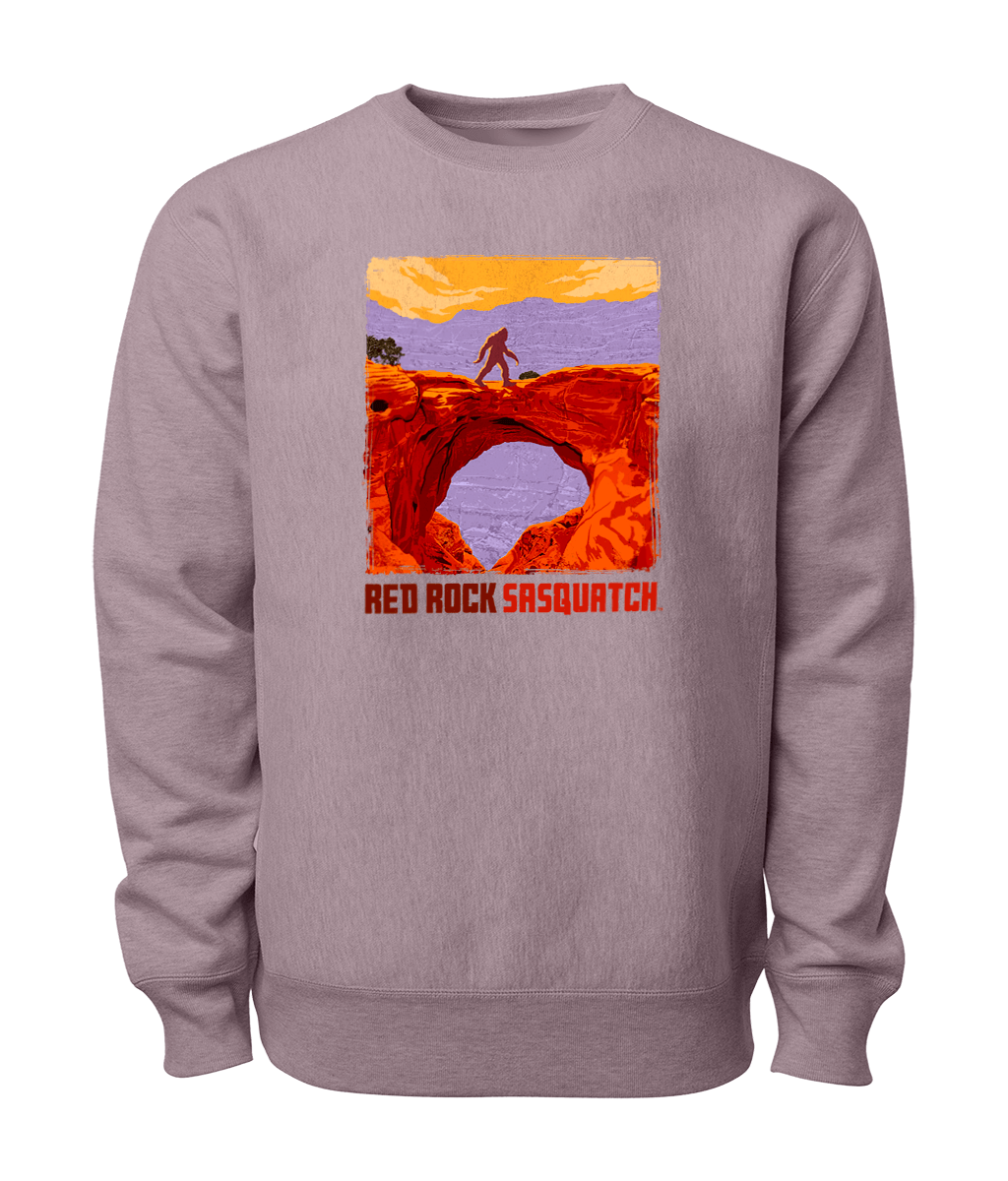 Unique paragon (purple) Capitol Reef crewneck with a Sasquatch design. Ideal for hikers, nature lovers, and fans of the unusual.