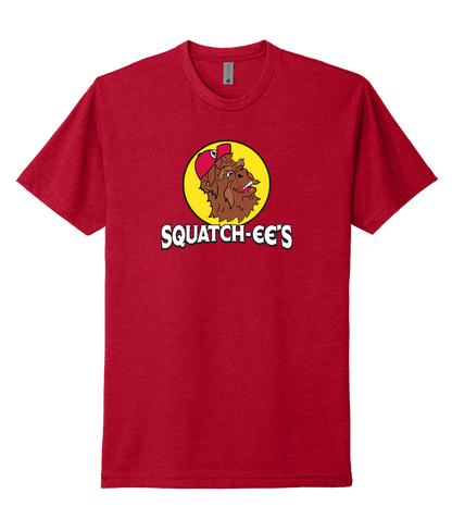 Red Squatch-ee's shirt. Bold and eye-catching tee.