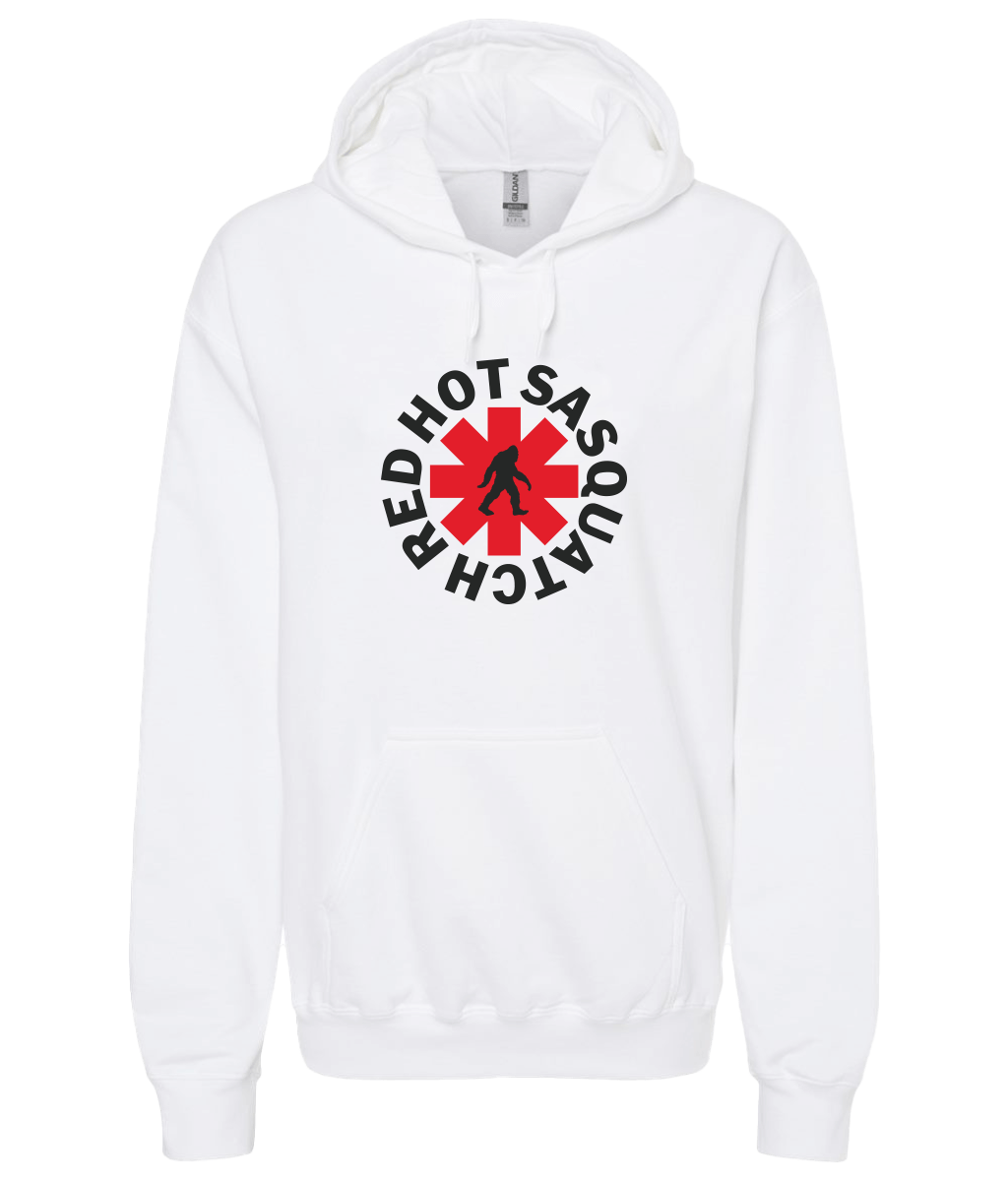 White Red Hot Sasquatch hoodie. Unique Sasquatch design.