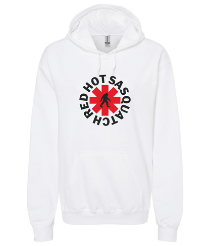 White Red Hot Sasquatch hoodie. Unique Sasquatch design.