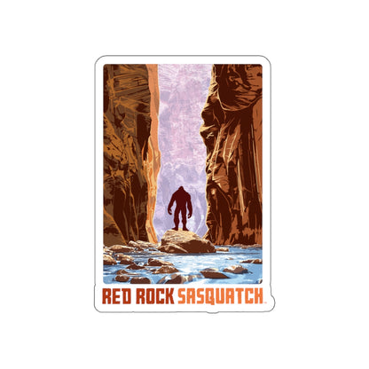 Zion die-cut sticker. Features a Sasquatch figure standing in The Narrows, a scenic canyon in Zion National Park. A unique sticker for fans of Utah's natural wonders and the elusive Sasquatch.